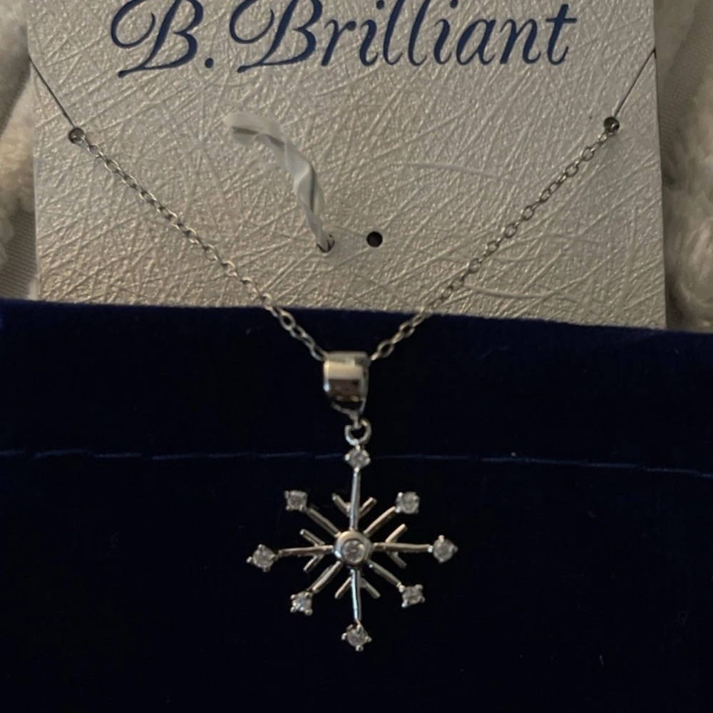 B Brilliant Sterling Silver Cubic Zirconia 18” Snowflake Necklace NWT MSRP $90